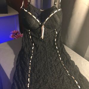 Black Lace Nightgown with Pink Ribbon